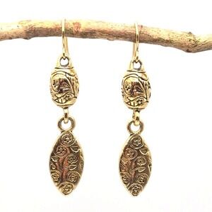 Premier Designs Goldtone Floral Etched Drop Dangle Hook Earrings